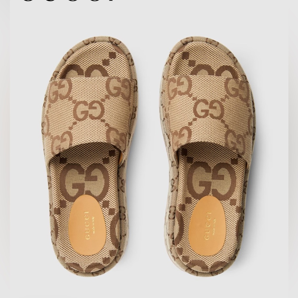 Gucci Tan GG Canvas Slip-On Sandals, great condition